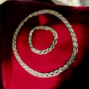 Vtg Ross Simmons Tri Color Necklace Bracelet Set Braided Flat Chain Sterling 925